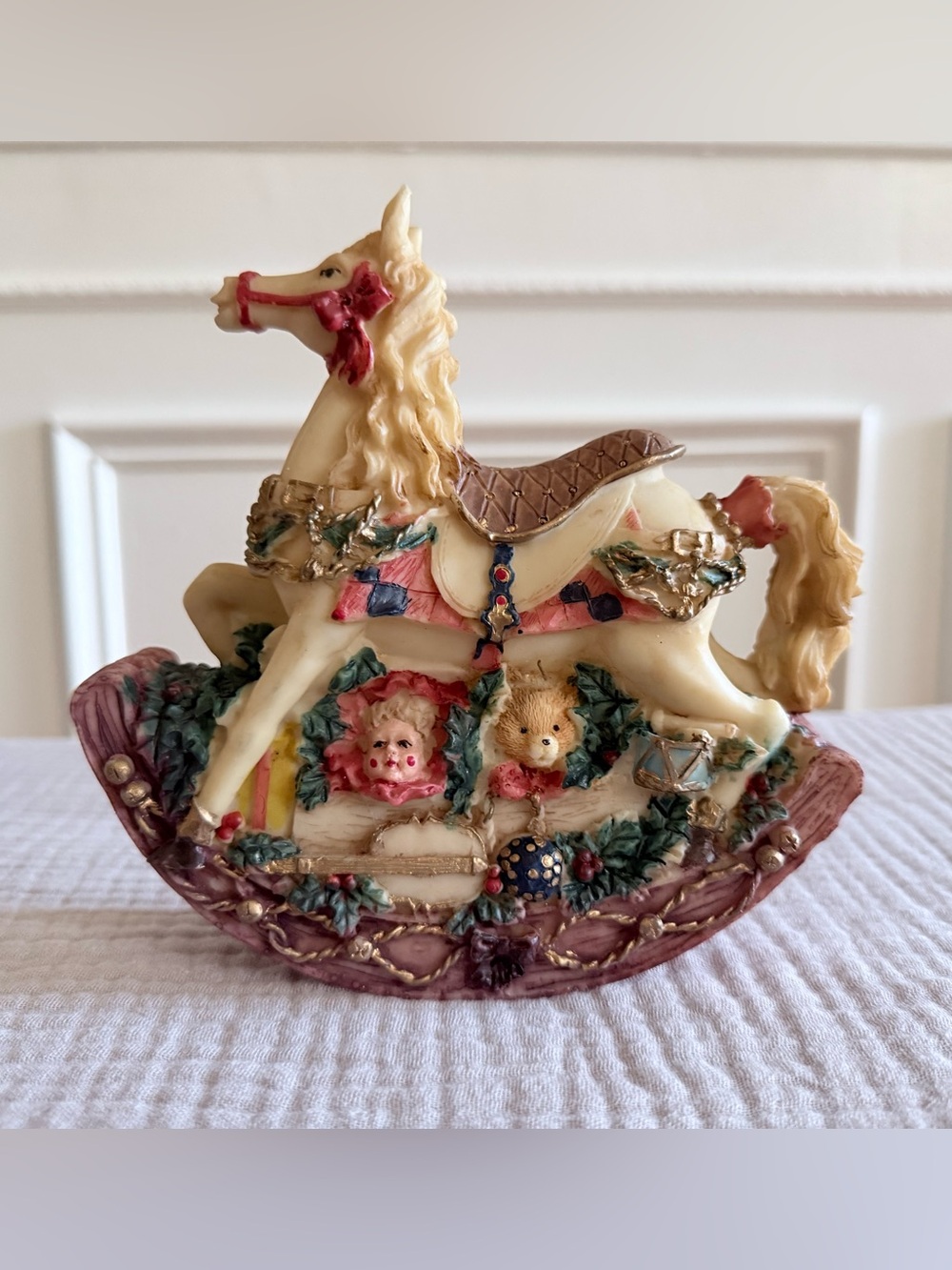 Vintage Christmas Rocking Horse Figurine World Bazaars Inc Holiday Decor 6"
